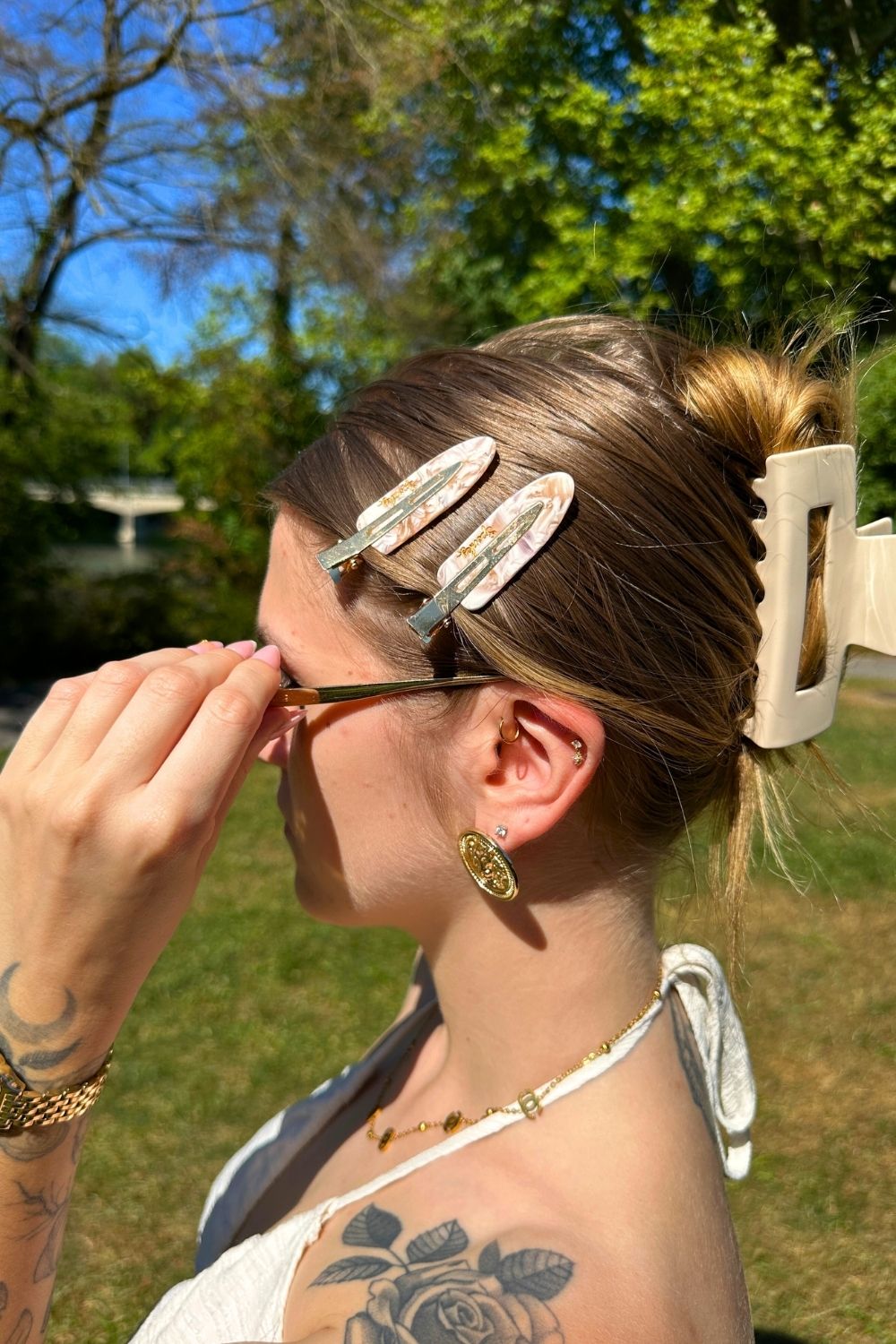 Creasless clips beige rose Haarklemmen
