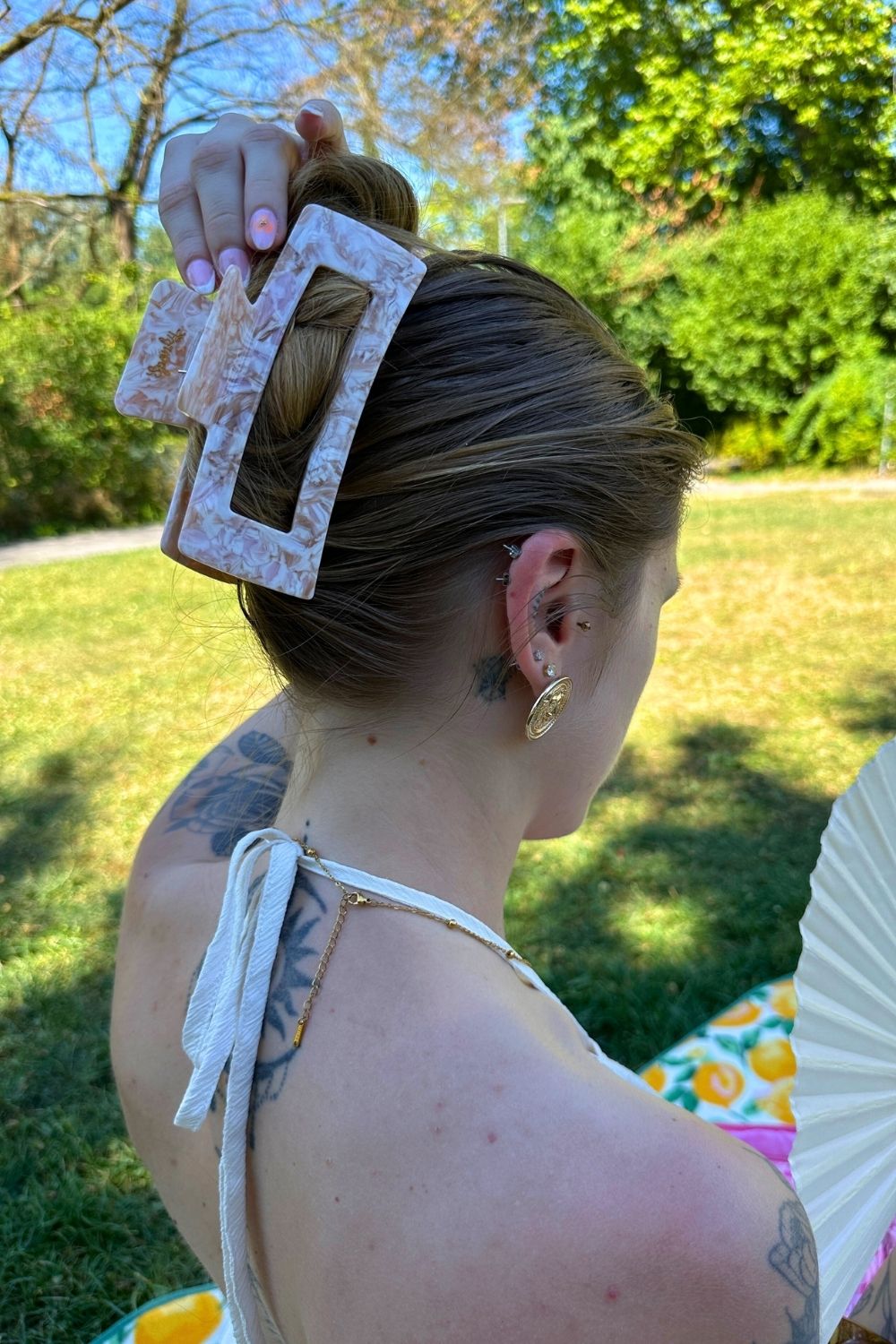 Grosse XXL Haarklammer für dicke Haare beige rosa
