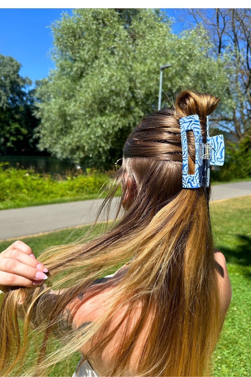 Haarklammer Blau mit Muster