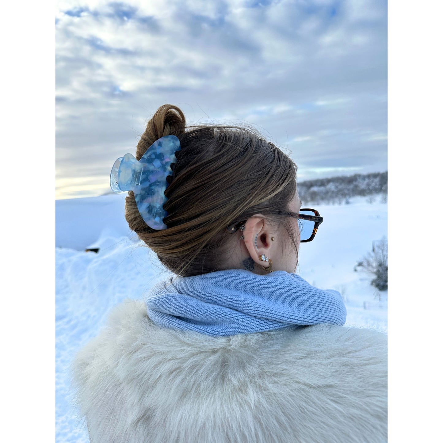 Haarklammer Classy Sky Weiss Blau Glitzer Sponky