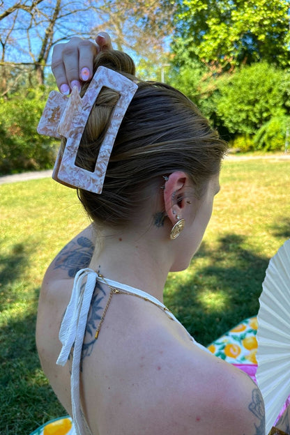 Grosse XXL Haarklammer für dicke Haare beige rosa